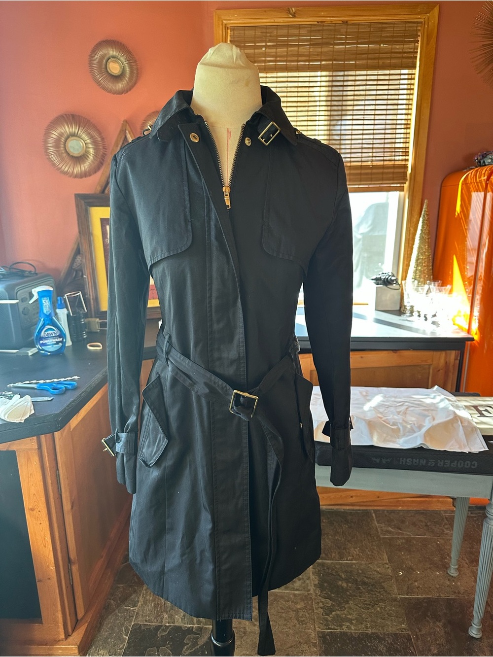 Cole Haan Black Trench Coat with Belt